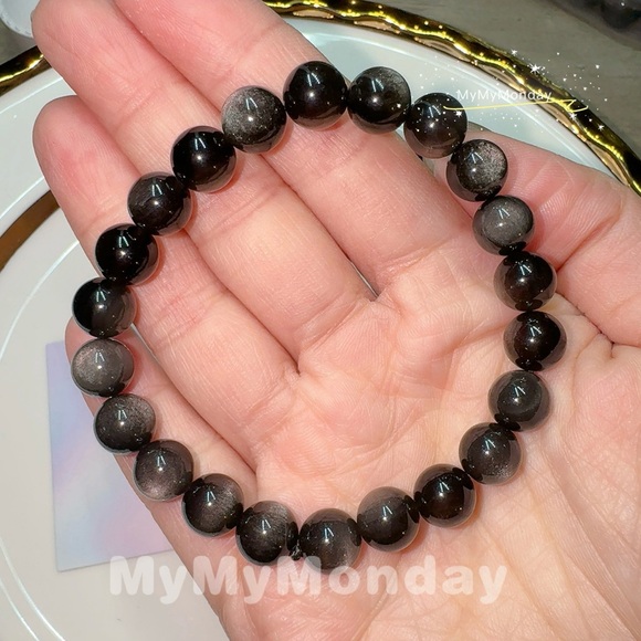 Handmade Other - Silver Obsidian Bracelet 8mm
